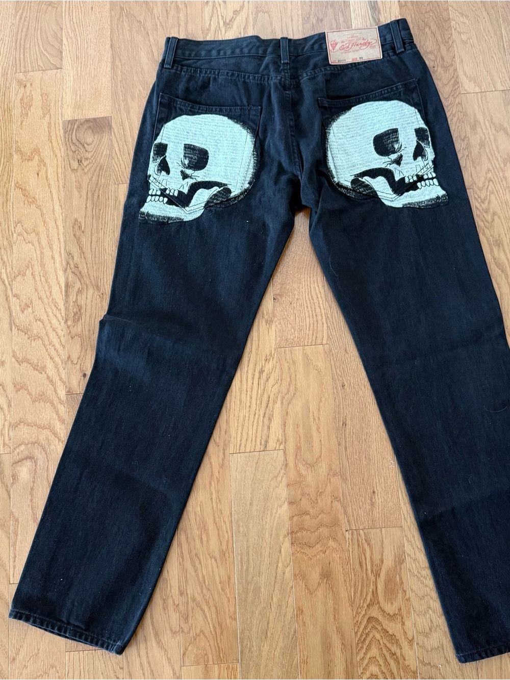 Ed Hardy Black Straight Jeans with White Skull Back Patches